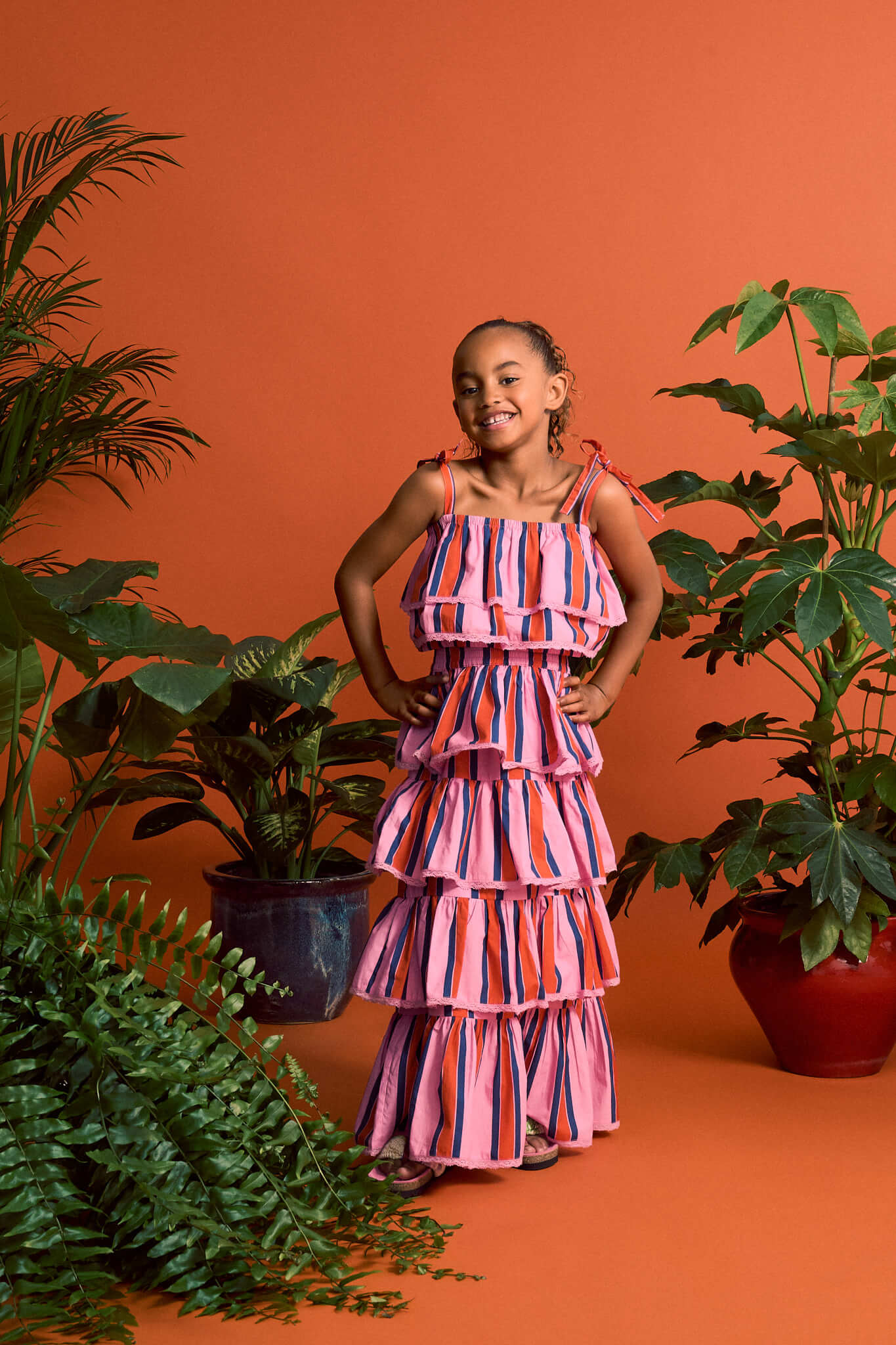 TROPIC RUFFLES STRIPES SKIRT PINK