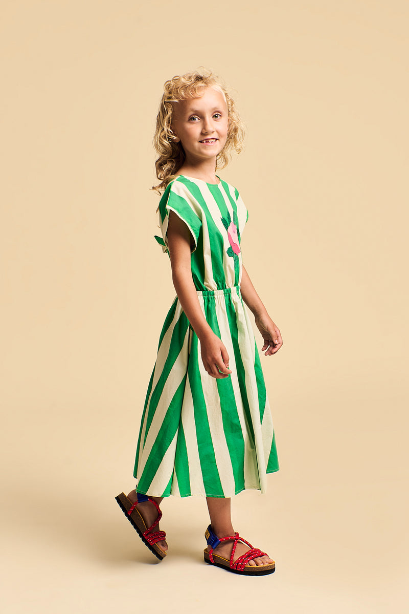 FLOWER STRIPES DRESS WHITE/GREEN