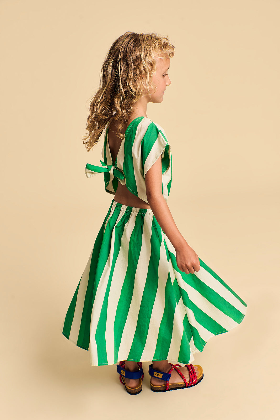 FLOWER STRIPES DRESS WHITE/GREEN