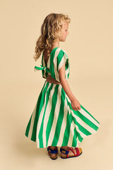FLOWER STRIPES DRESS WHITE/GREEN