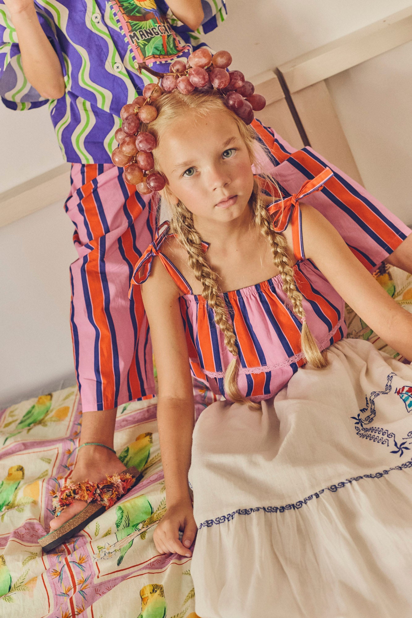 TROPIC RUFFLES STRIPES TOP PINK