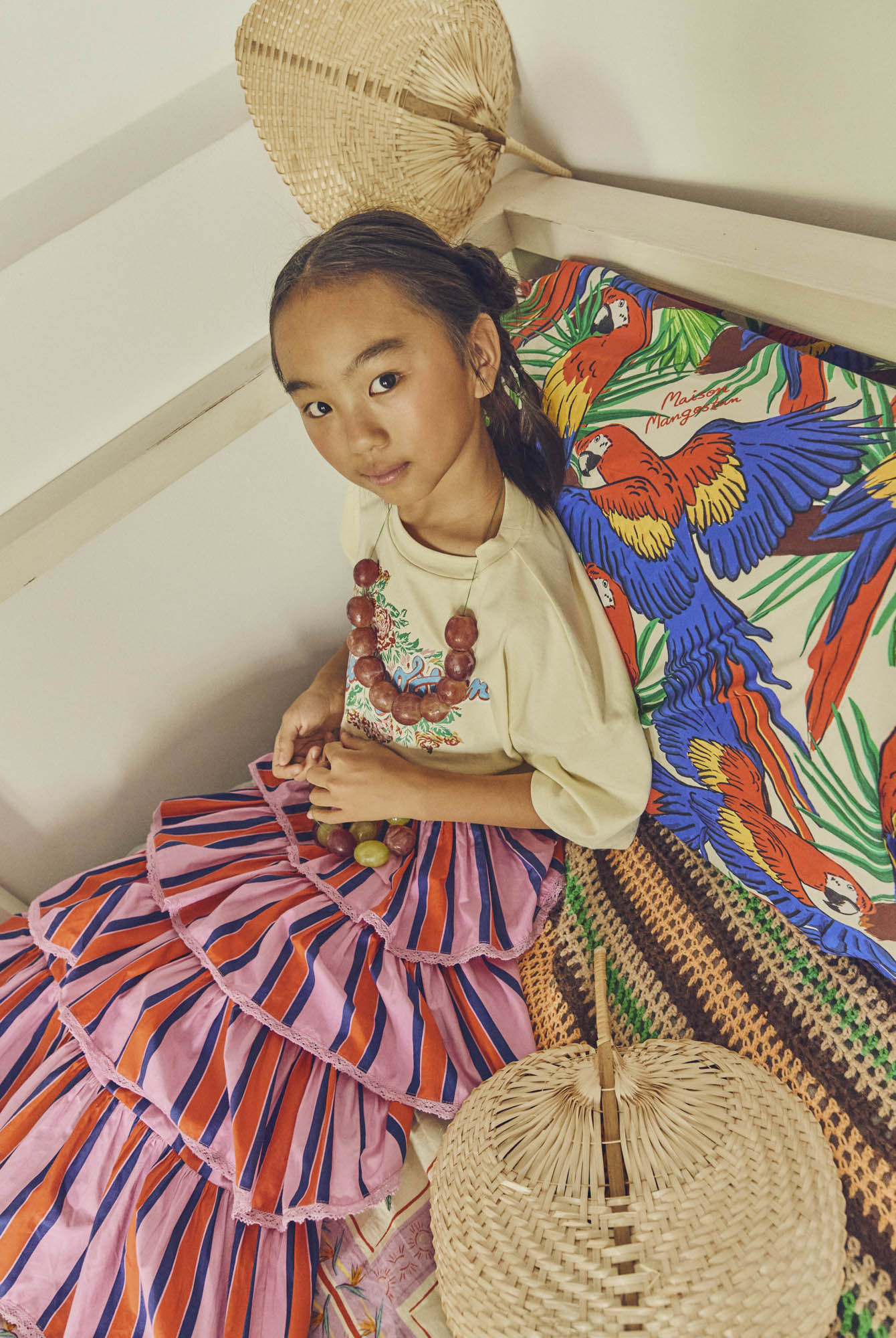 TROPIC RUFFLES STRIPES SKIRT PINK