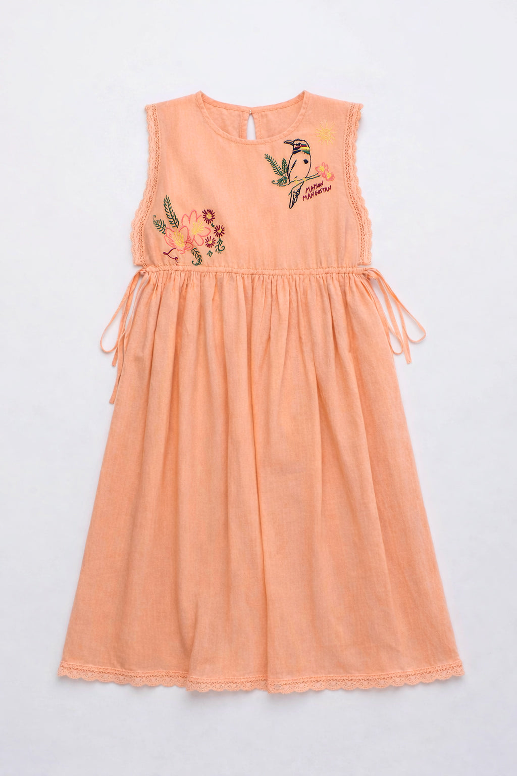 BIRDS EMBROIDERED DRESS PEACH