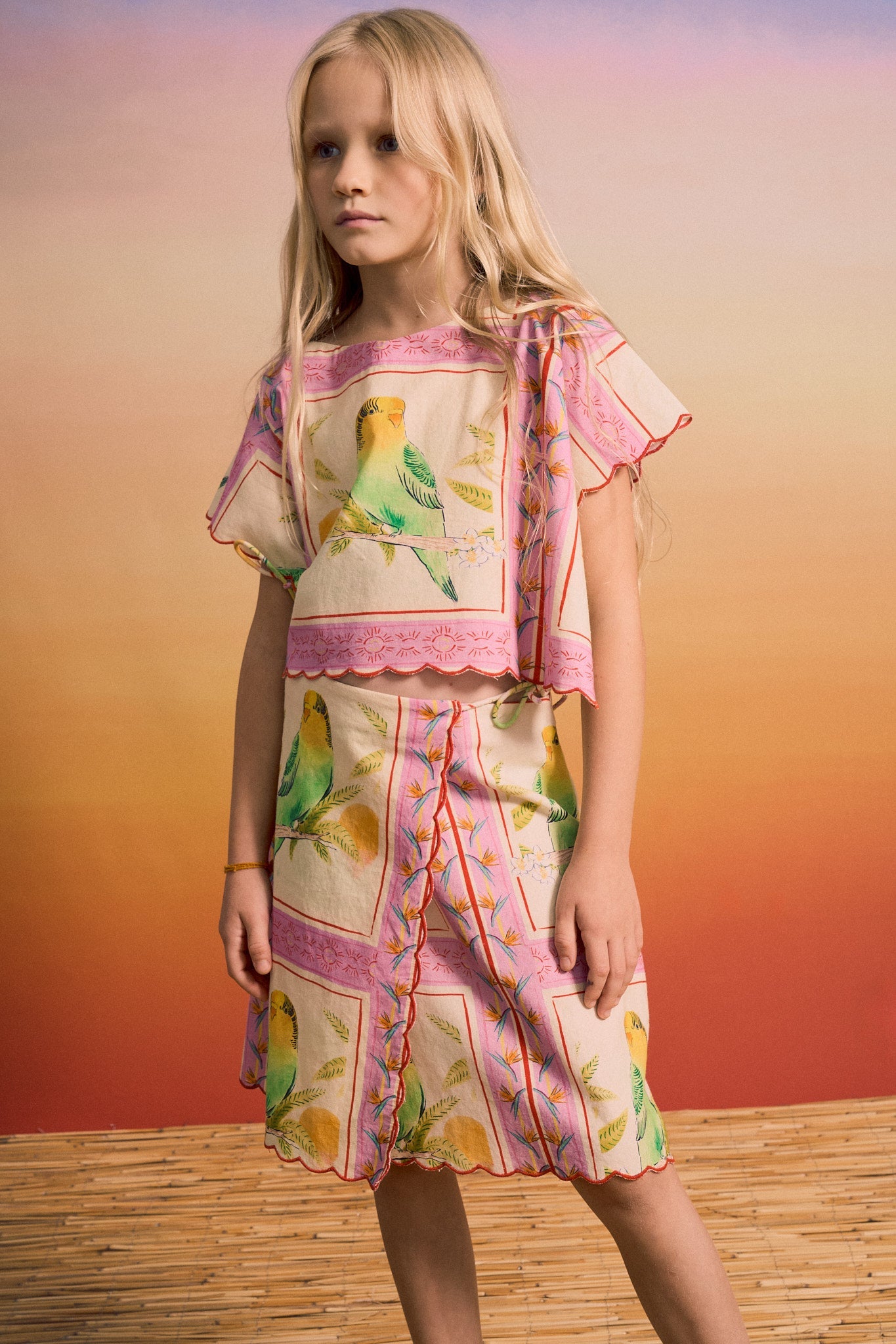 BIRDS PATCHWORK SKIRT BLUSH