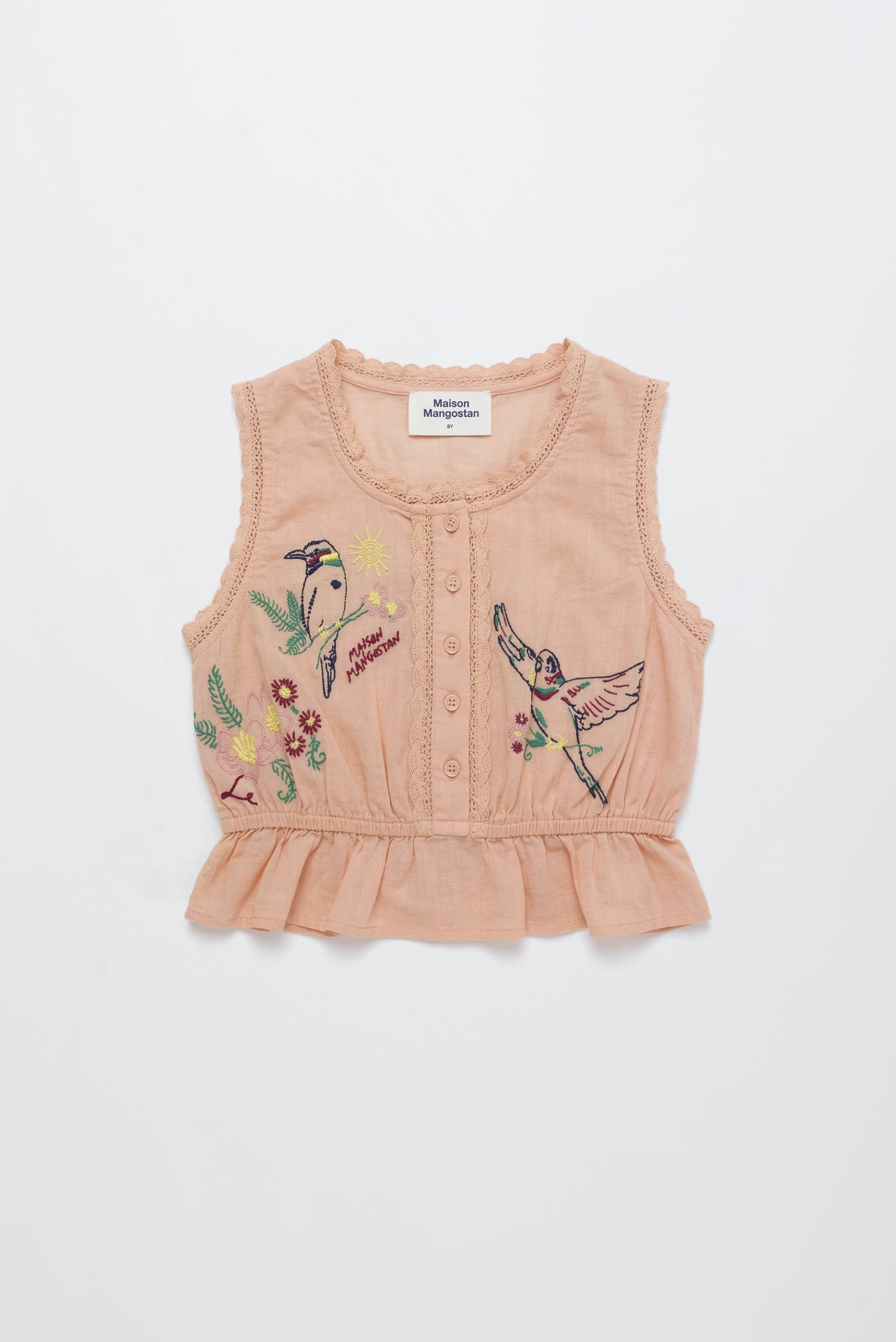 BIRDS EMBROIDERED TOP PEACH