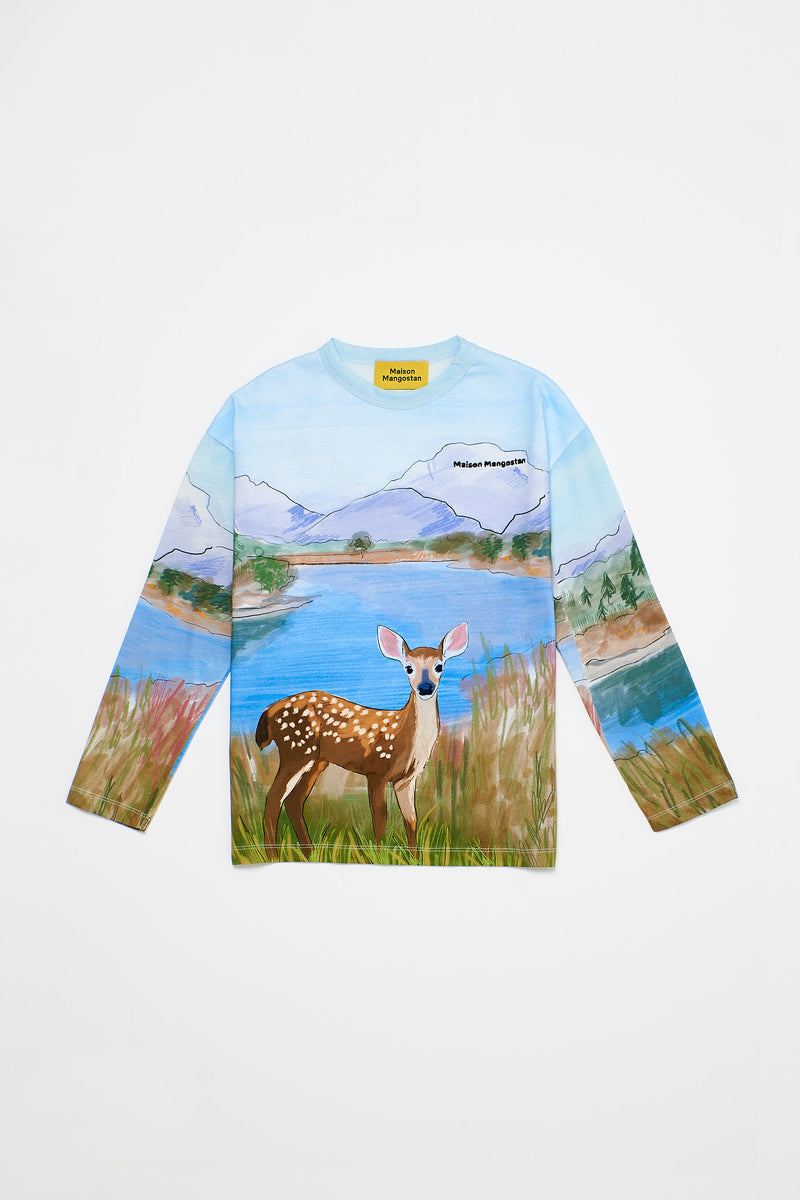 Langarm-T-Shirt mit Hirsch-Motiv Blau