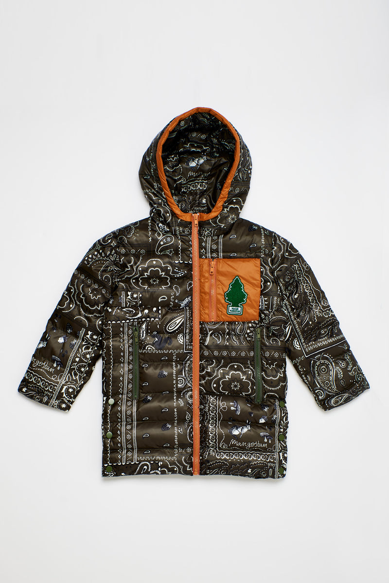 Gefütterter Parka mit Bandana-Muster Grün